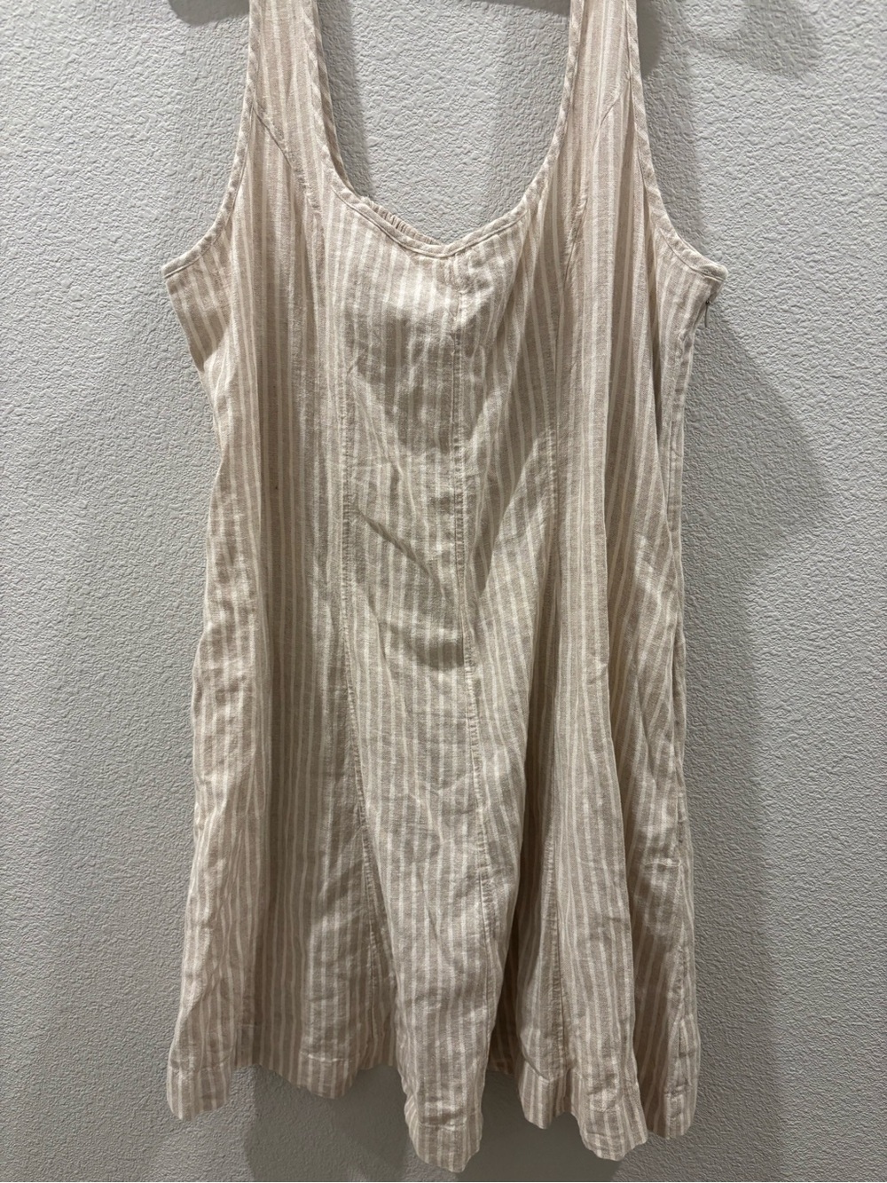 Universal Thread Beige-Striped Sleeveless Linen Blend dress